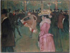 Old paining with a woman in pink dress on it