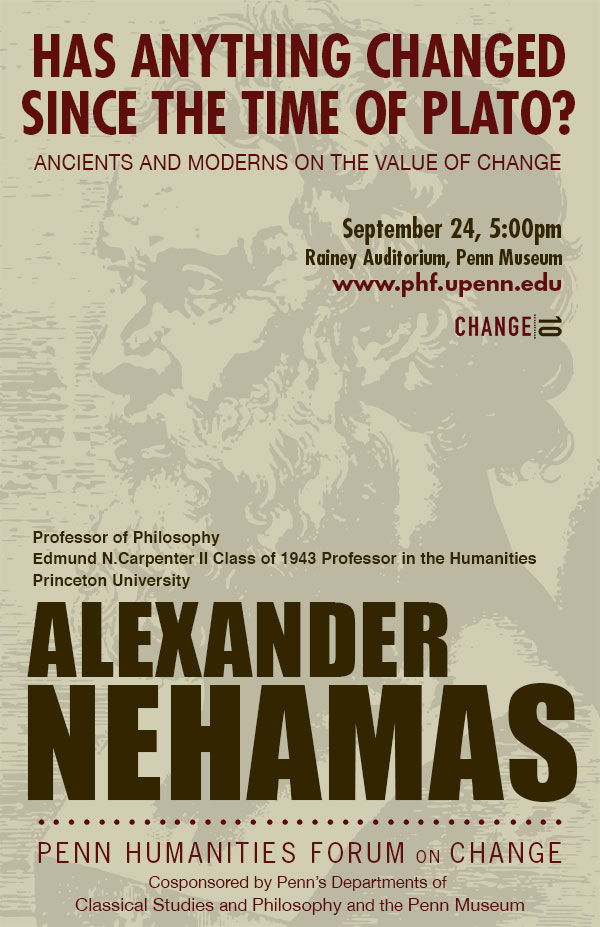 Poster for event with Alexander Nehamas
