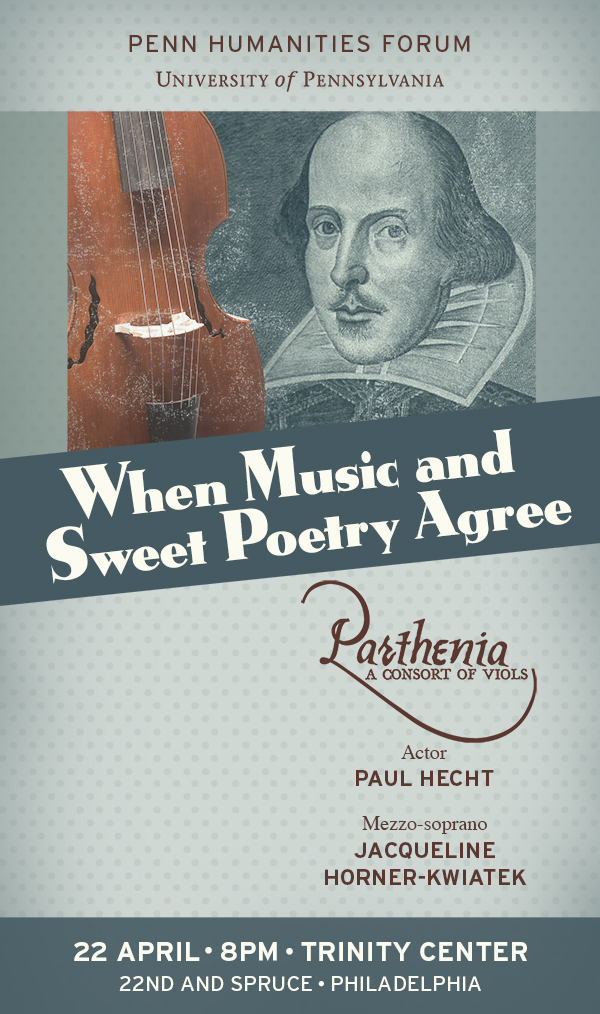 Poster with a violin and Shakespeare on it