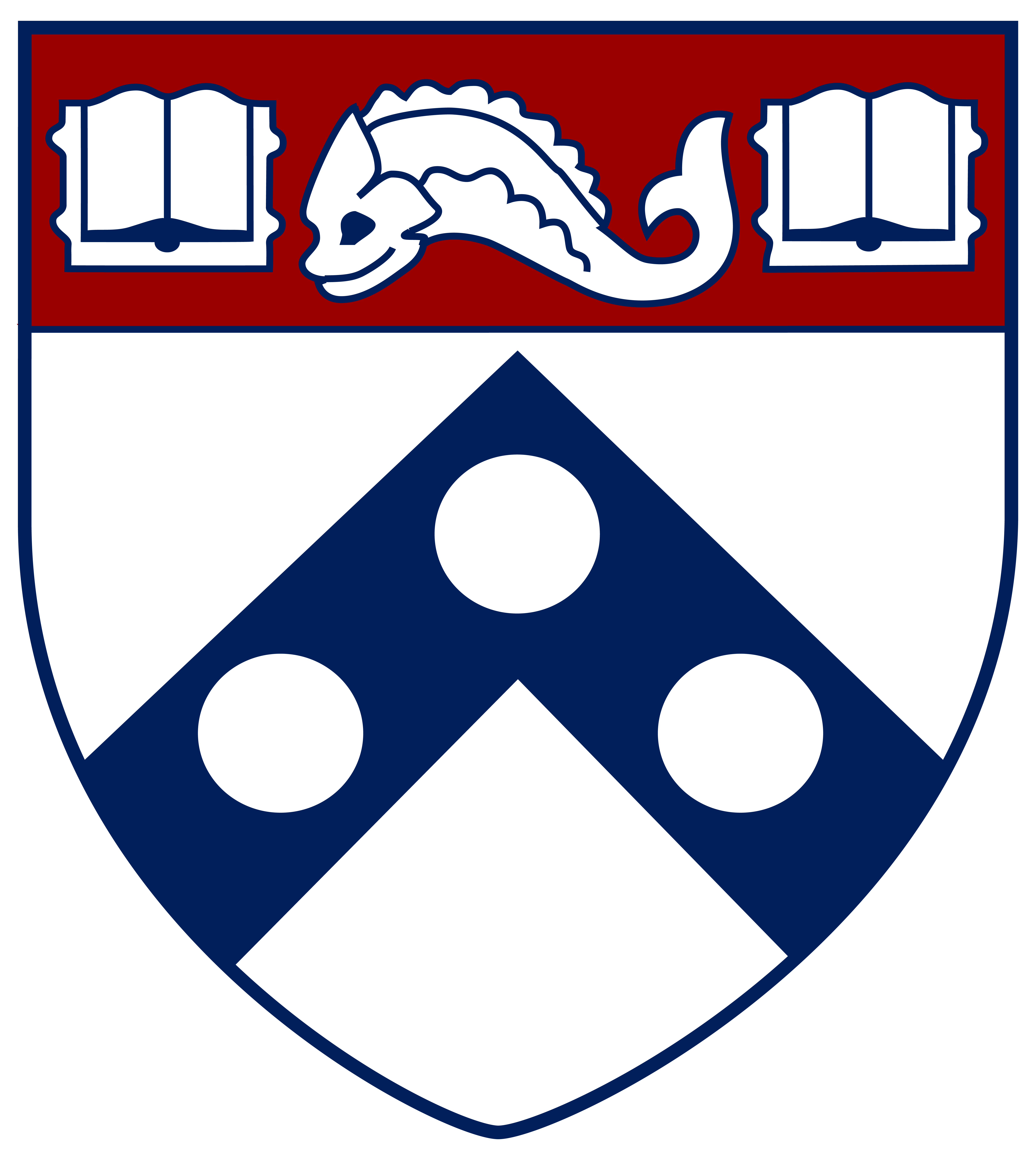 Penn shield logo in maroon, blue, and white.