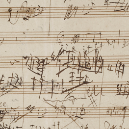 Beethoven's sketches of musical notation on lined paper 