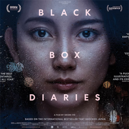 A woman's neutral face is the backdrop for the movie poster, Black Box Diaries