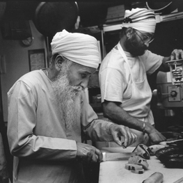 Detail from Urban Mosaic series by Harvey Finkle- India-Ravi Singh at his Restaurant, Samosa, With His Mother and Father