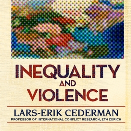 Cream colored background with image of pixelated world map. Orange and blue font reading Inequality and Violence, Lars-Erik Cederman