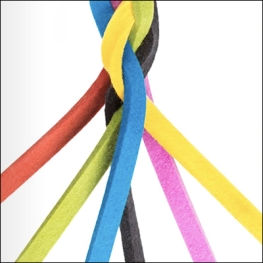 six strands of felt in varying color become entwined