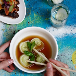 Dumplings in Soup with Chopsticks, Culinary Art